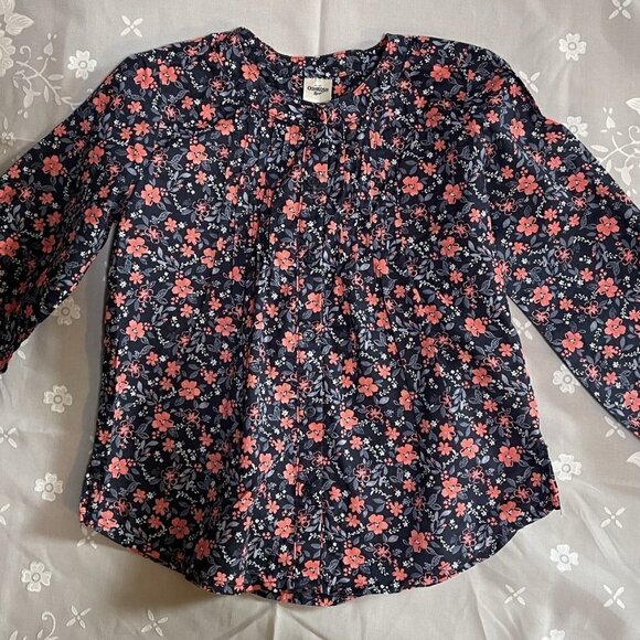 OshKosh B'gosh Other - OSHKOSH B'Gosh Girls 4 Top Shirt Pleated Front Navy Blue Pink Floral Print